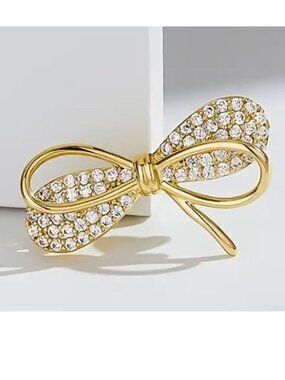 Bowknot Brooch Rhinestone Pin Gold Sparkle Glam Simple Mimimalist Ornate Stylish